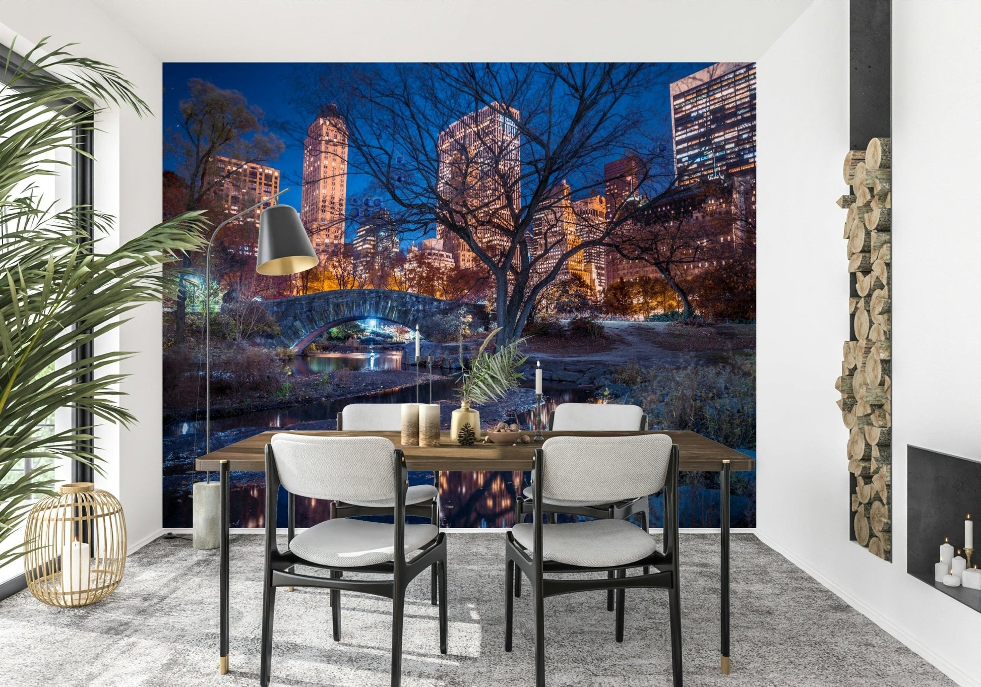 Historic bridge image Central Park at Night wall covering