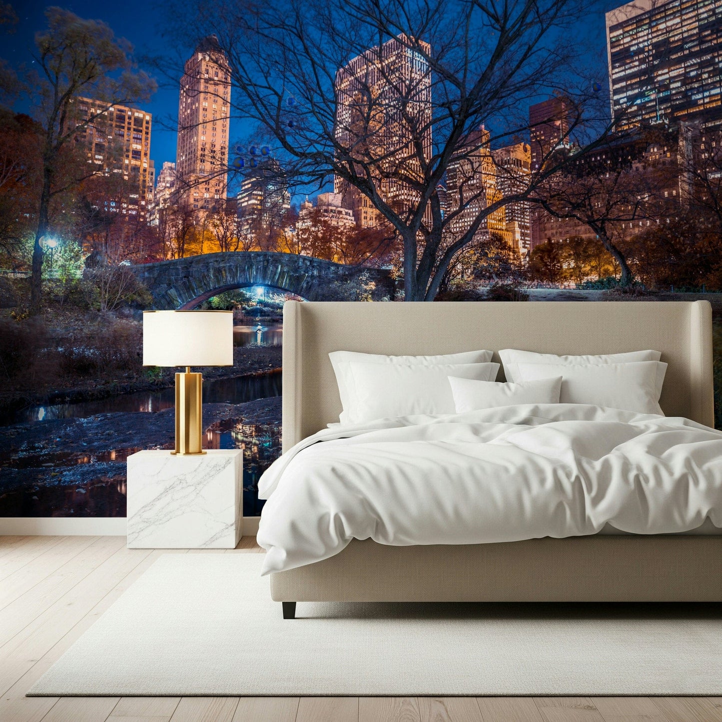 Dark majestic tree Central Park at Night design wallpaper