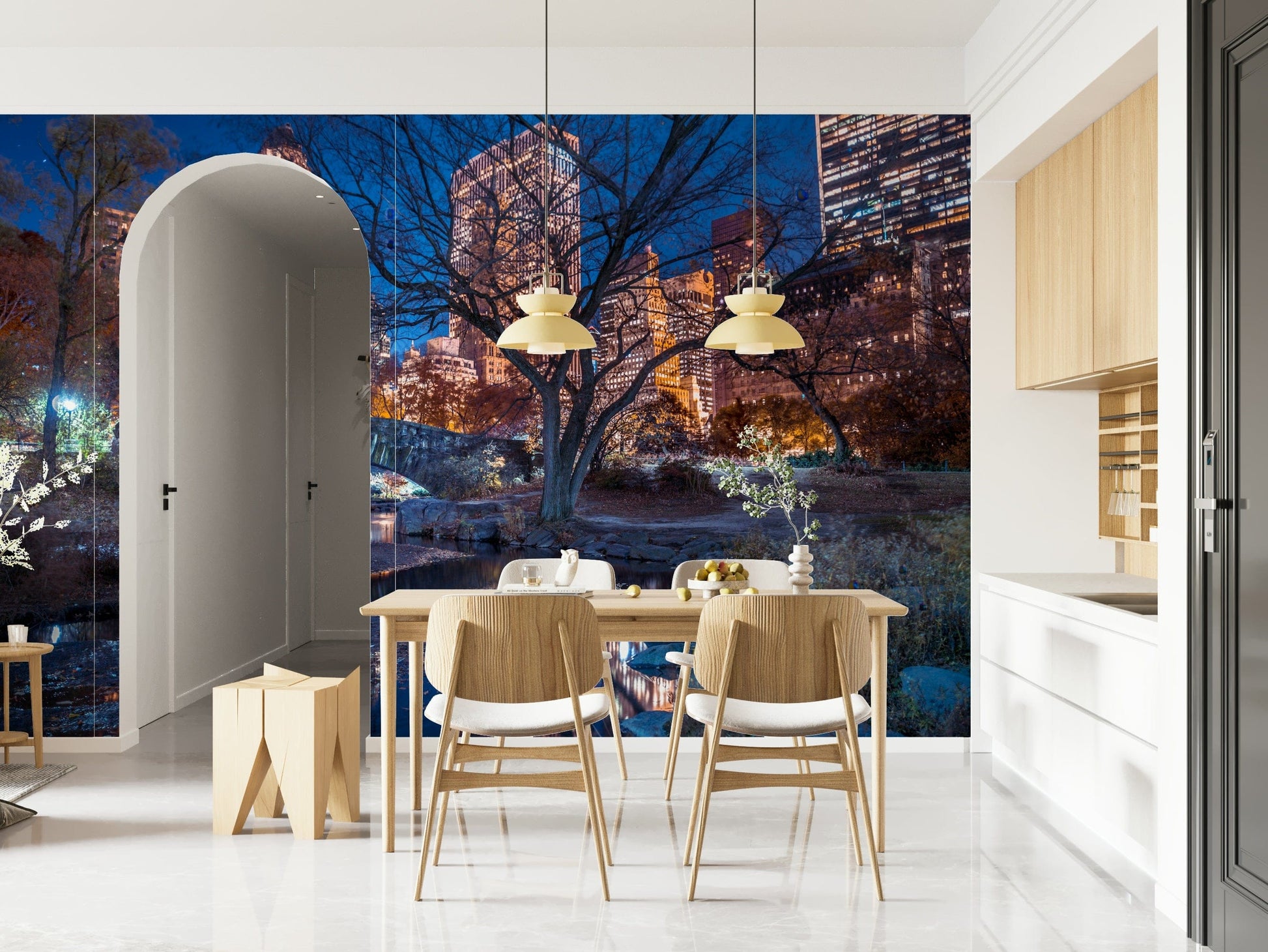 Moody nighttime setting Central Park at Night feature wallpaper