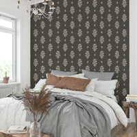 Bedroom accent wall adorned with Chalky Bloom Wallpaper

