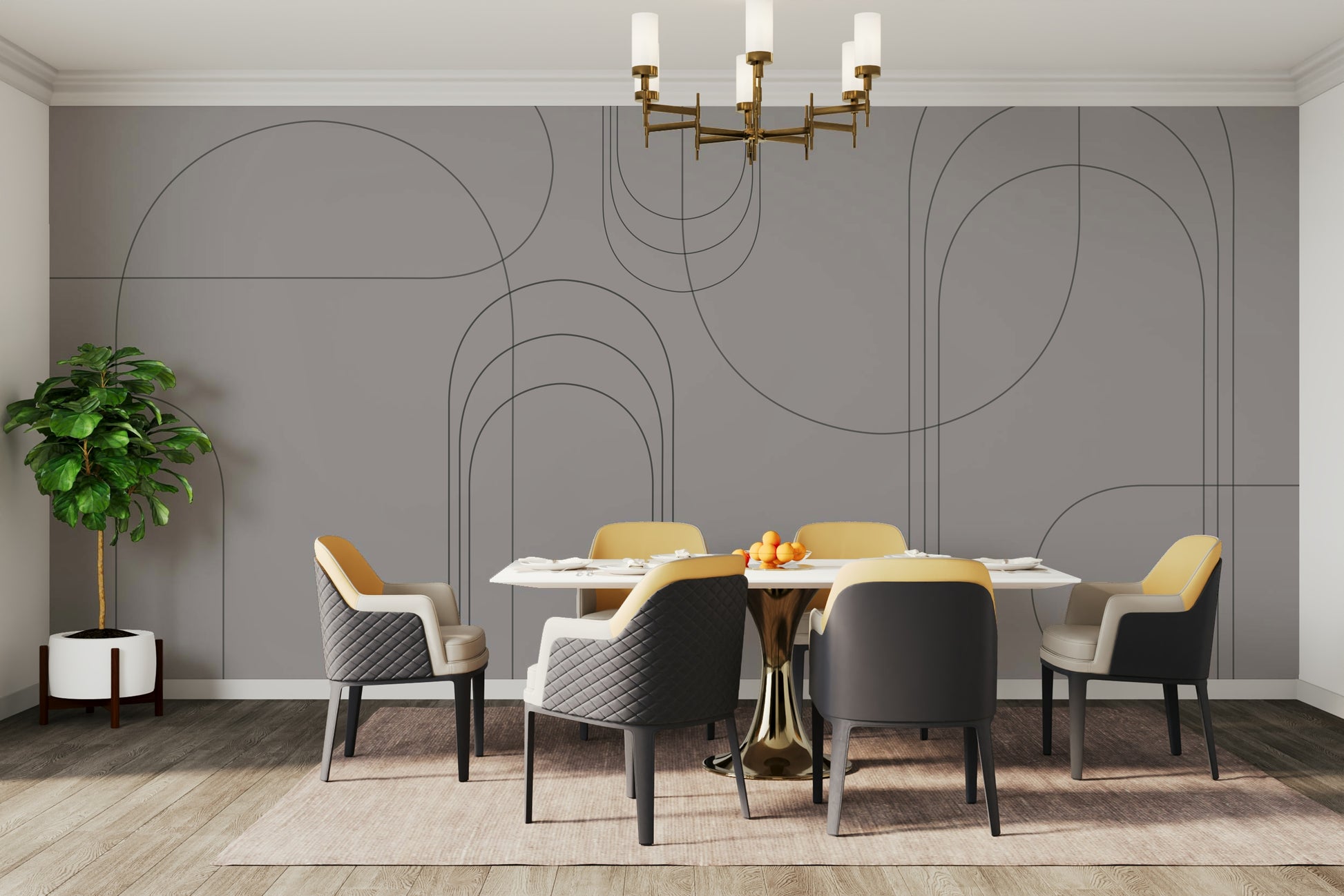 Dark-toned minimalist arch design mural

