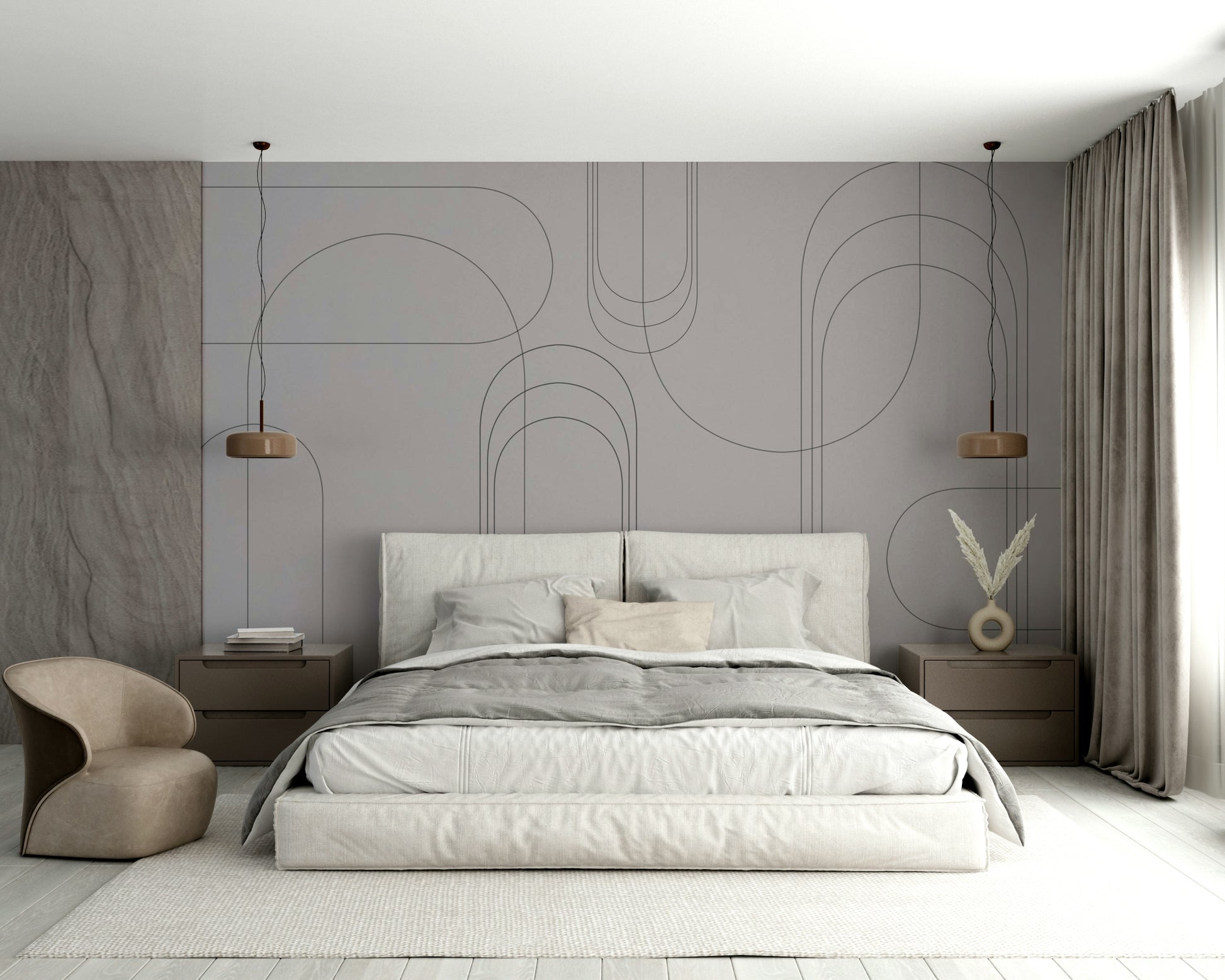 Geometric arches mural in charcoal finish

