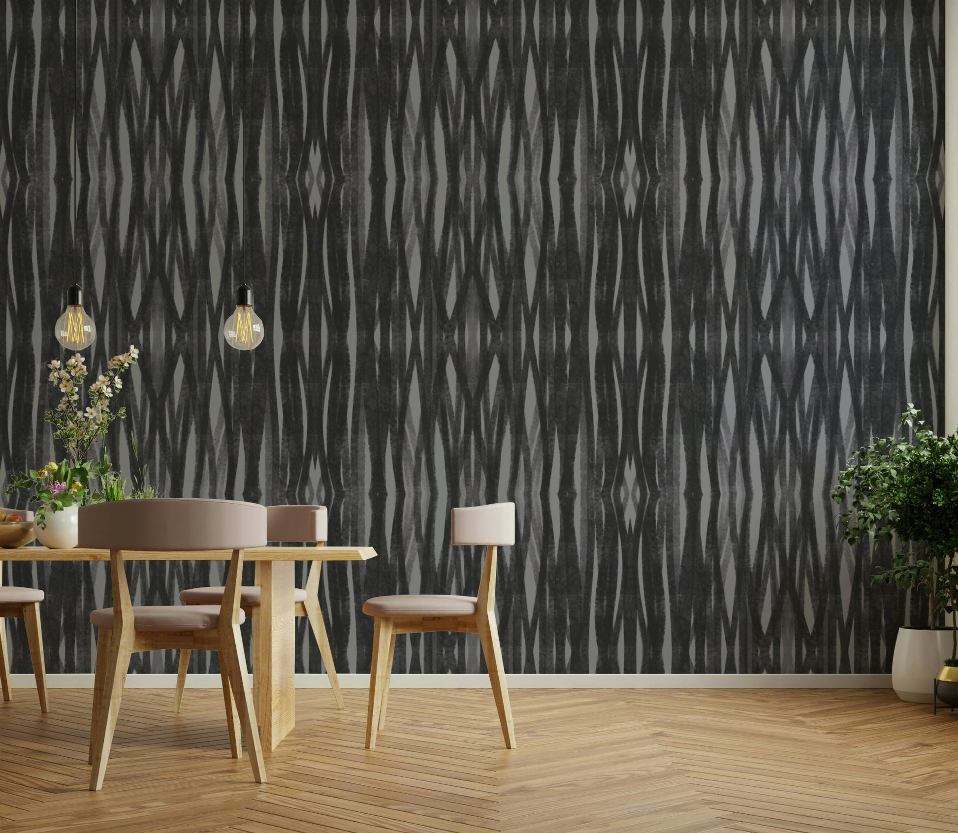 Sophisticated charcoal symmetry wallpaper for modern rooms

