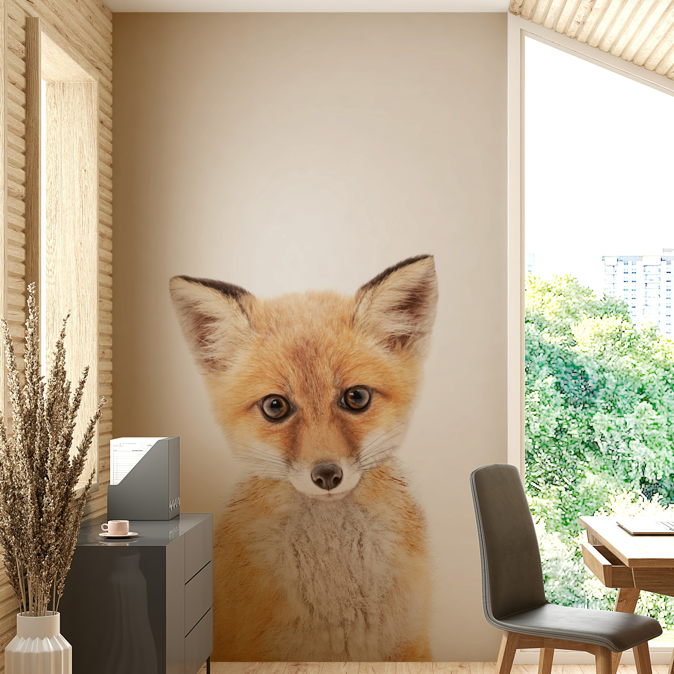 Forest animal mural featuring baby fox cub

