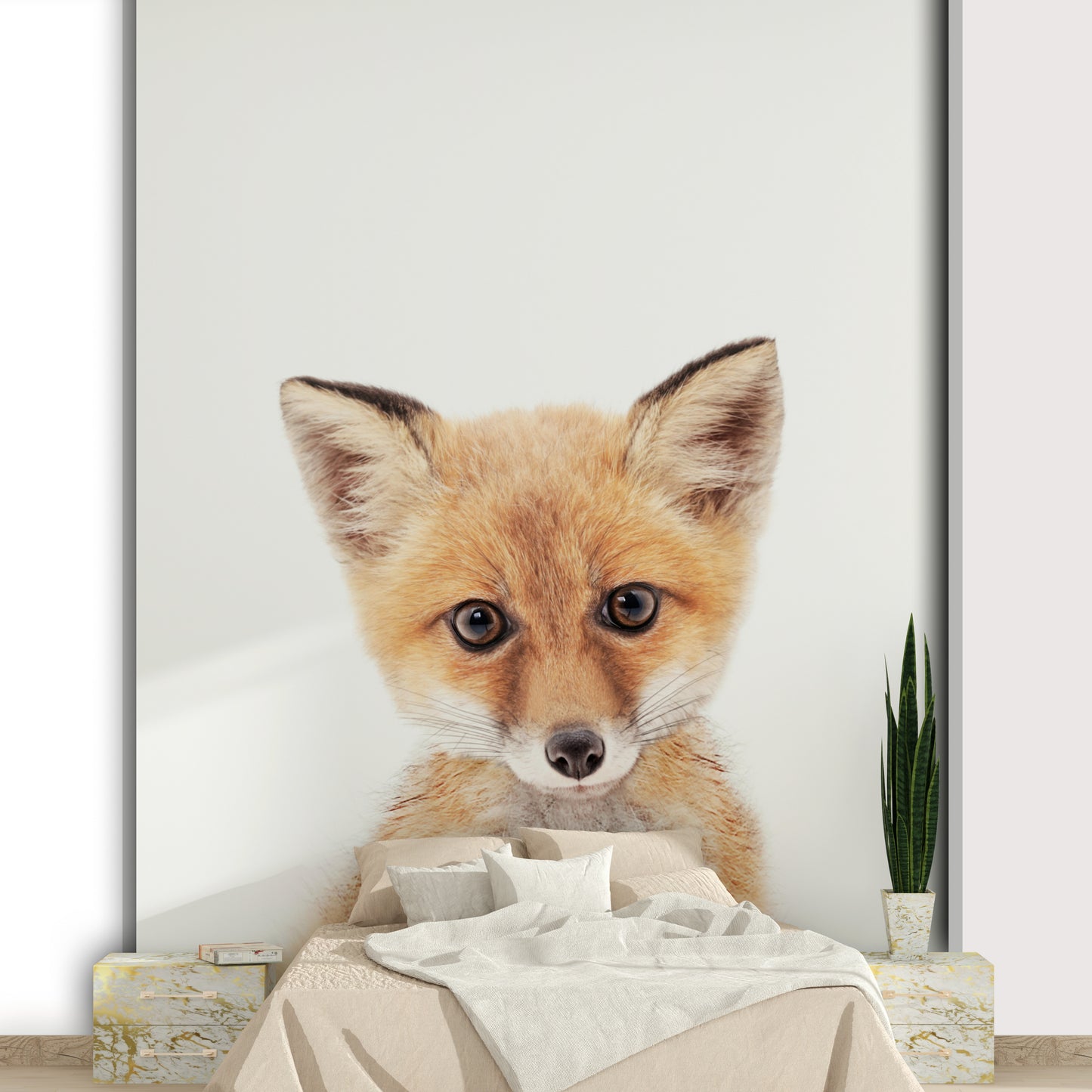 Baby fox mural for cozy kids’ or toddler room

