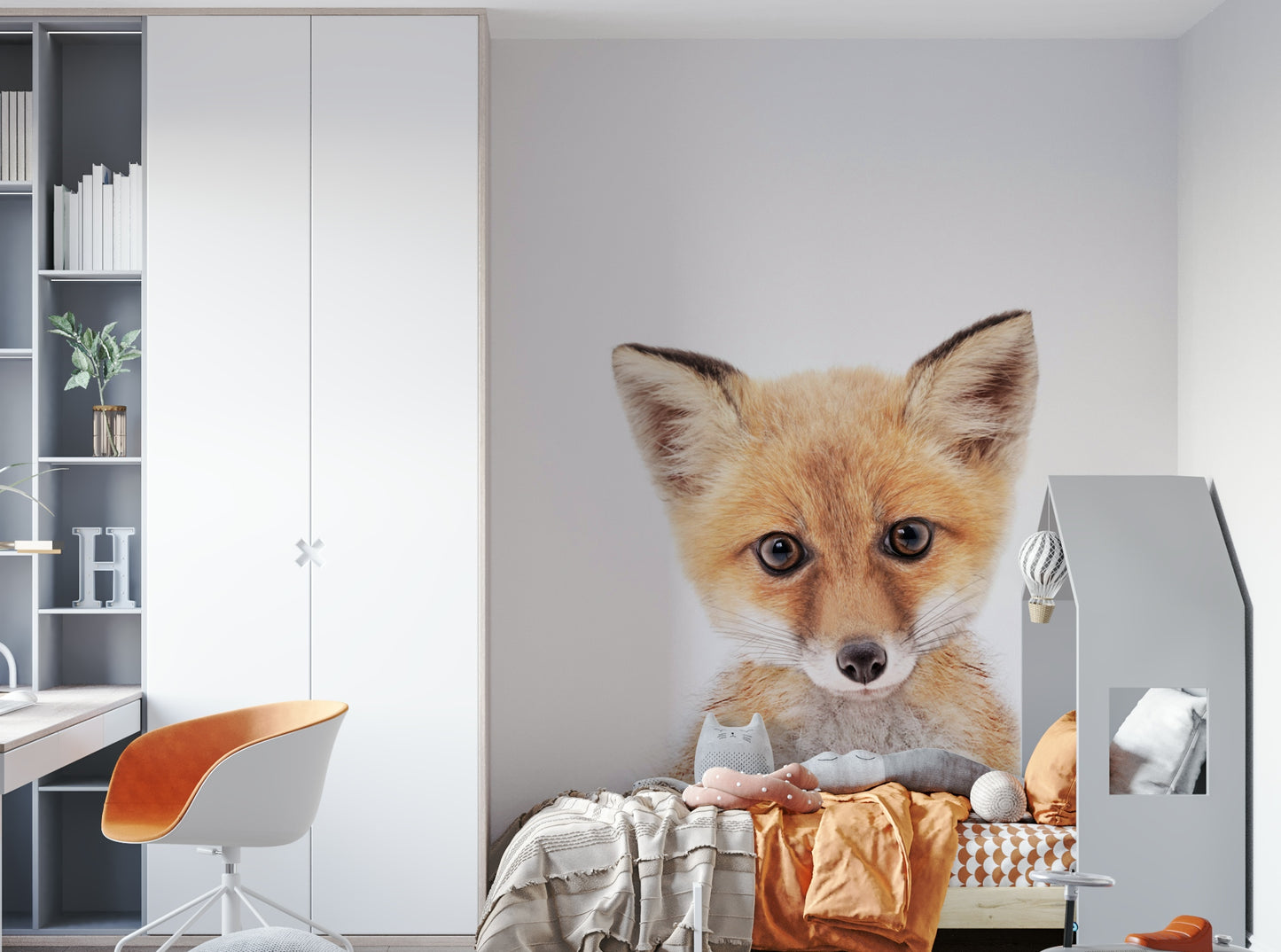 Woodland-themed mural with baby fox illustration

