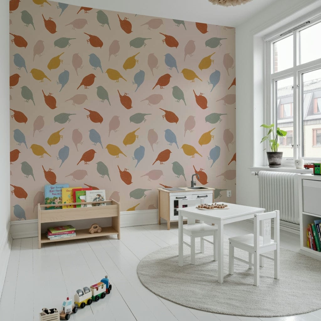 Decorative bird pattern mural adding a playful yet graceful look to walls.