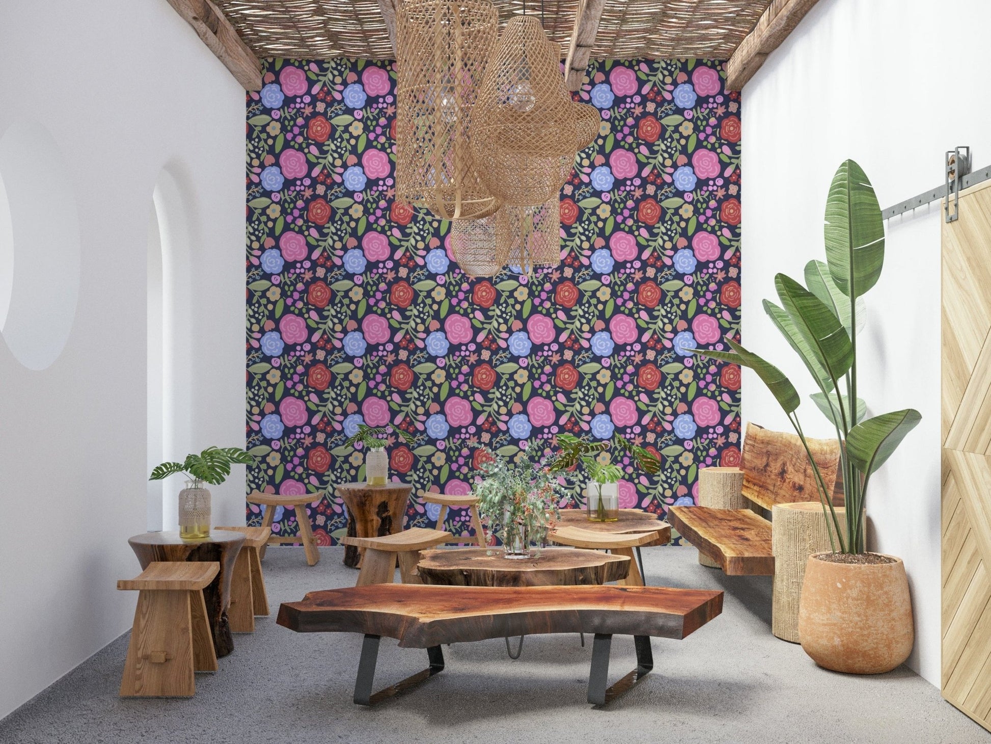 Bloomscape flower wallpaper with vibrant spring blossoms for a cheerful wall design.