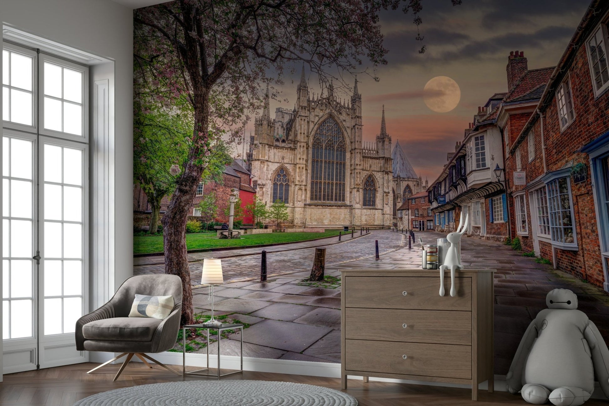 The scene evokes a sense of timelessness, charm, and architectural beauty.
