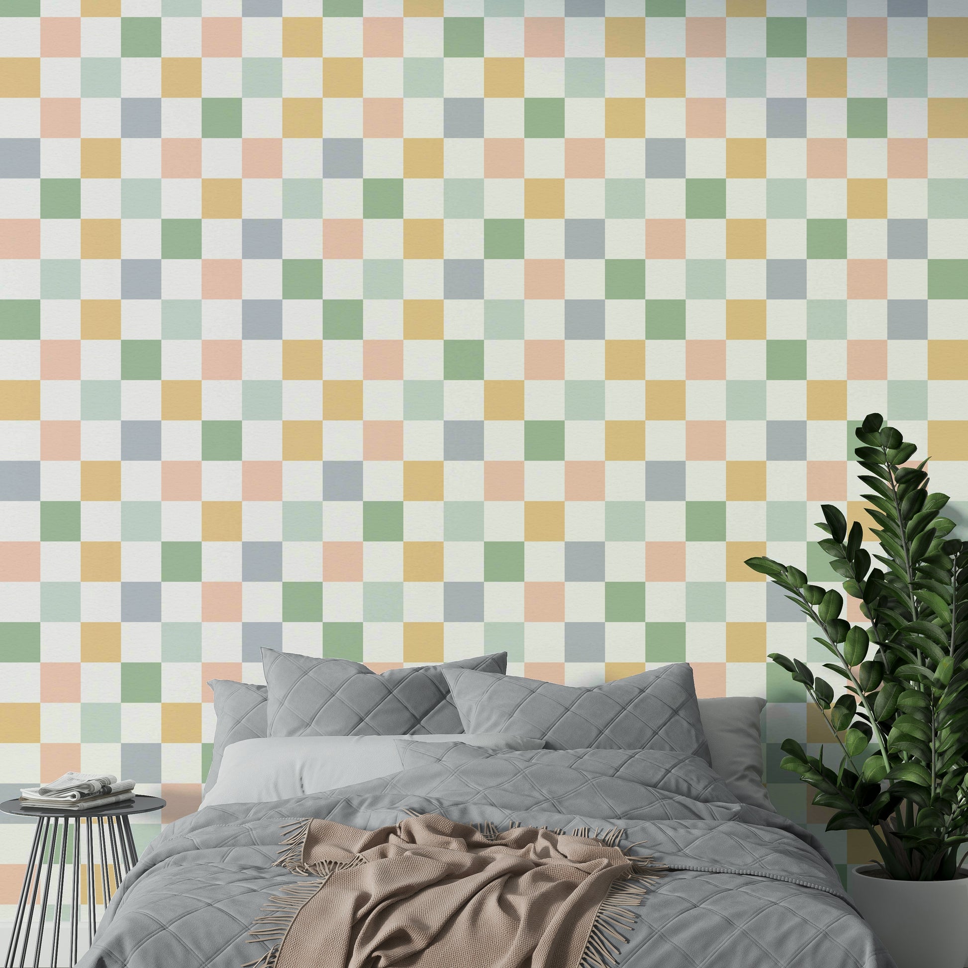 Geometric squares wallpaper with a nostalgic, vintage aesthetic.


