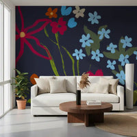 Cheerful floral summer wall mural in a modern Hallway with yellow flowers.