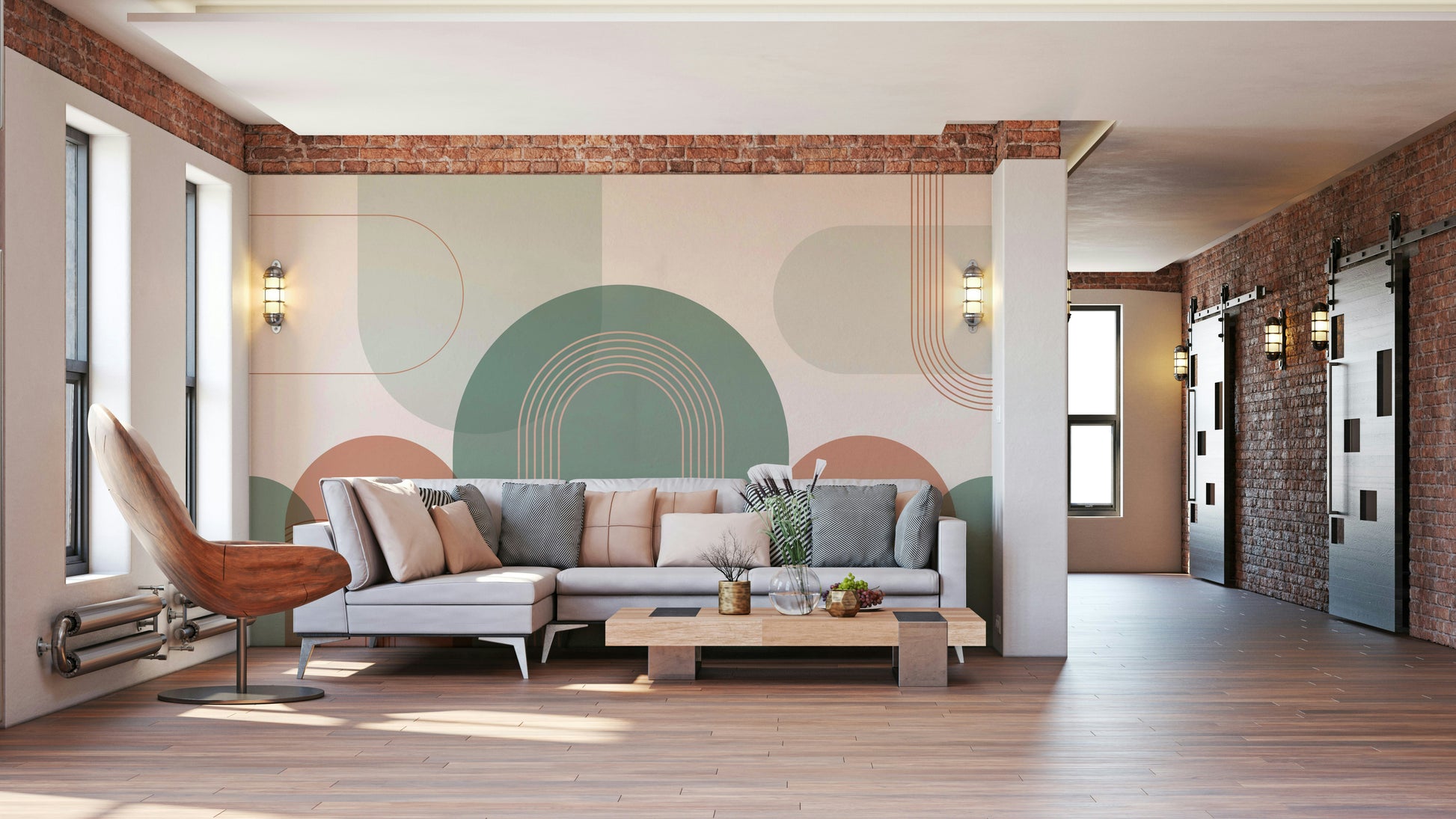 Soft color archway wall mural print

