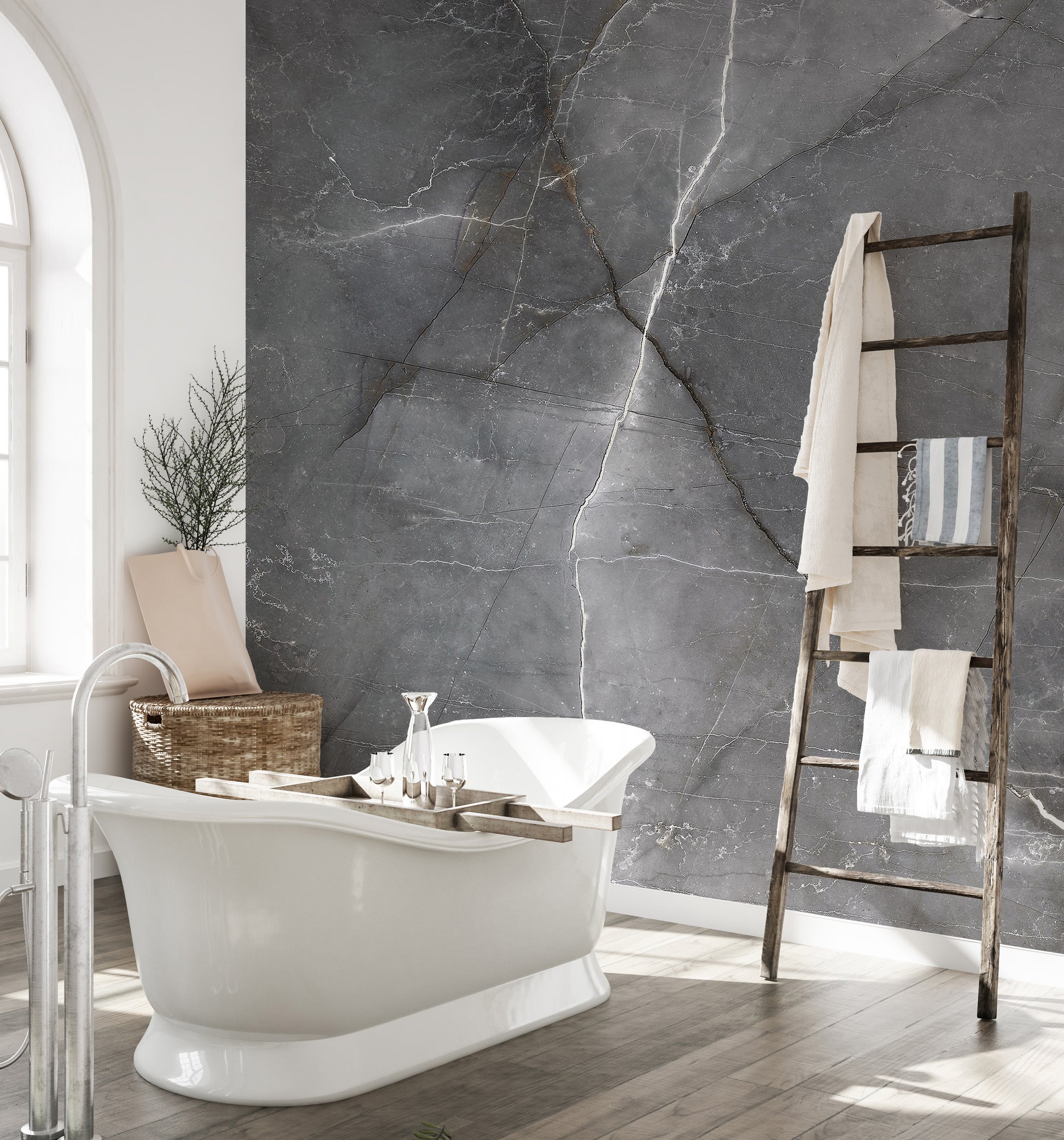 Modern dark marble-pattern wall mural for bathroom
