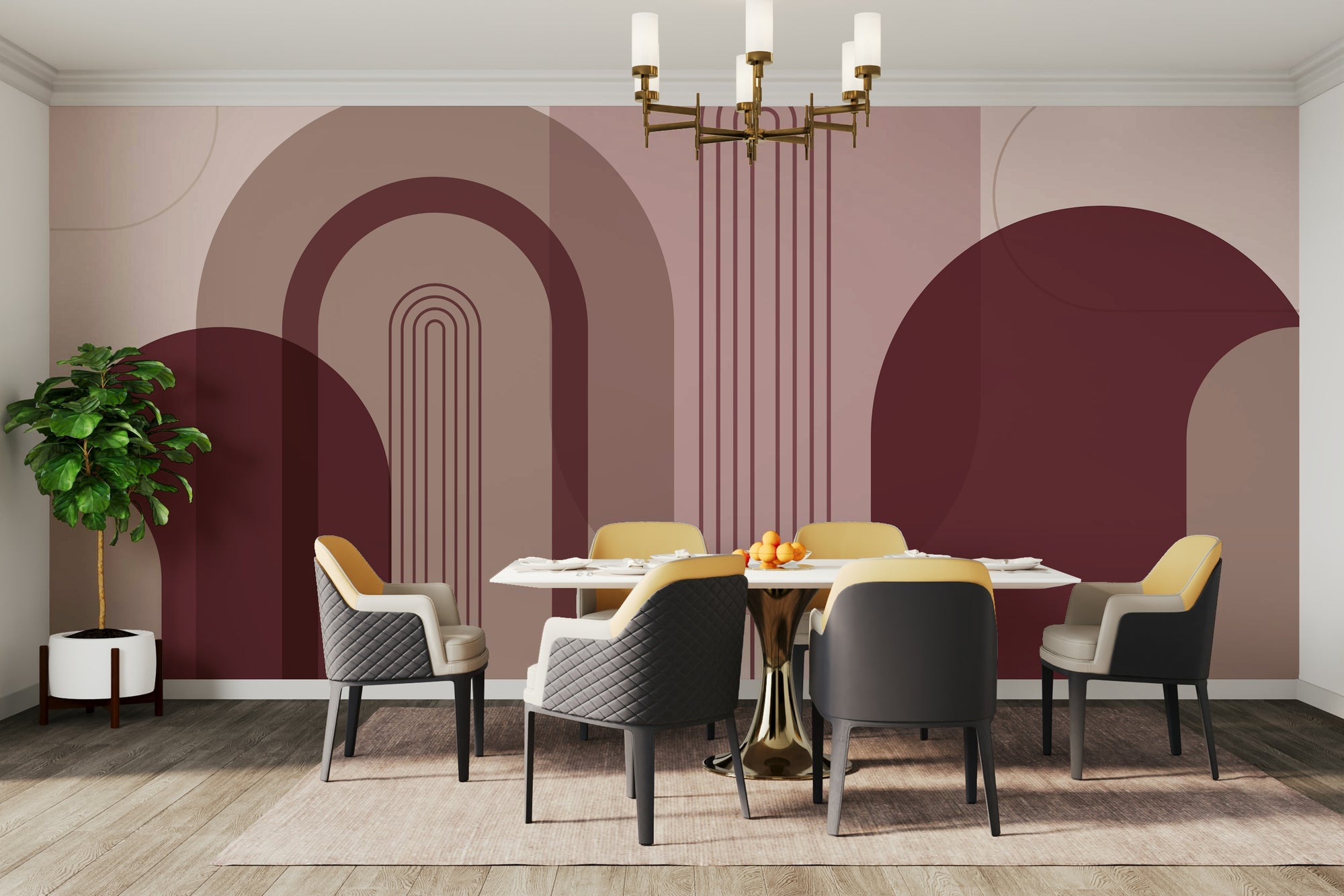 Abstract arch lines in red tones


