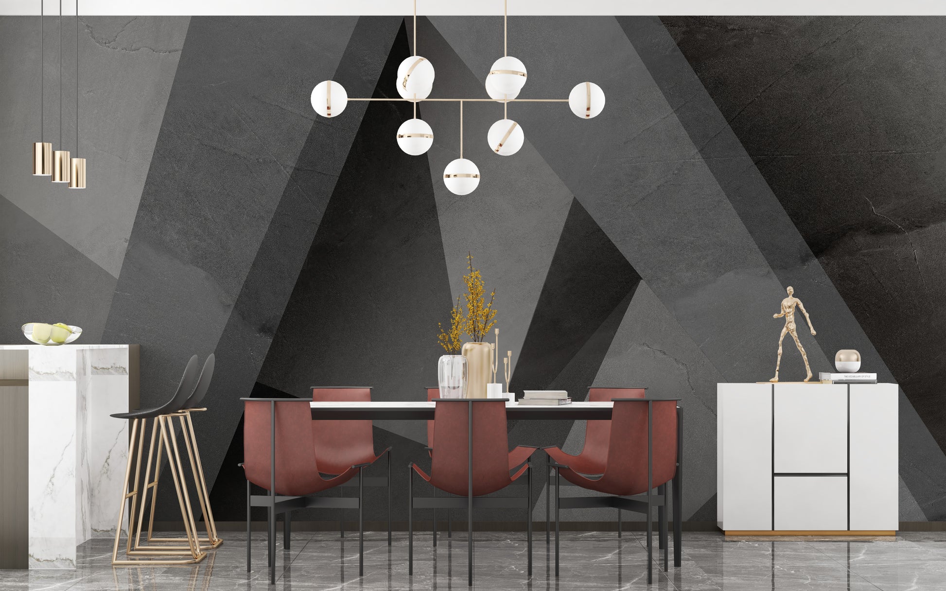 Stylish black and white geometric mural
