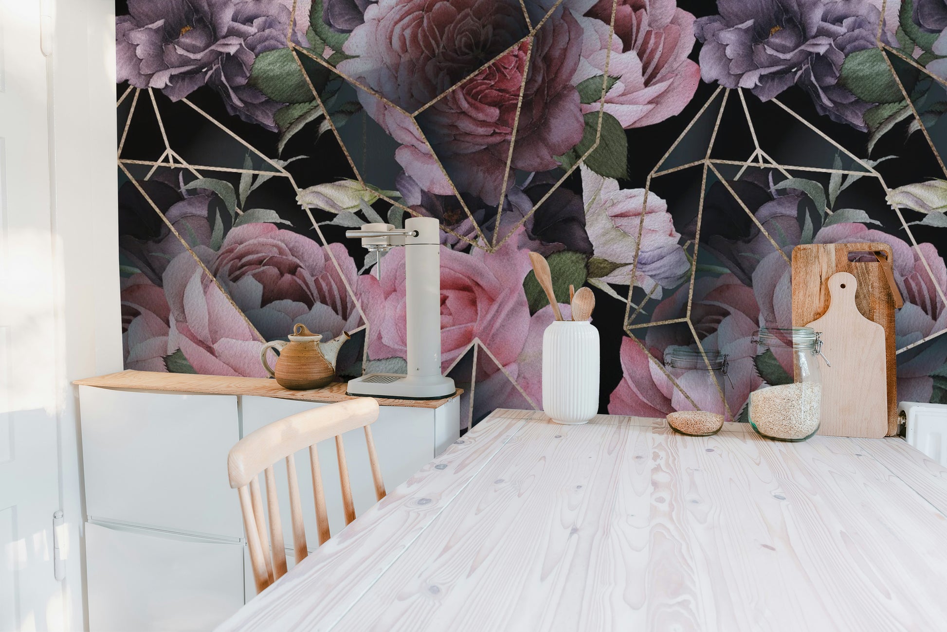 Pink Flowers in Polygons Wallpaper Mural - Giffywalls