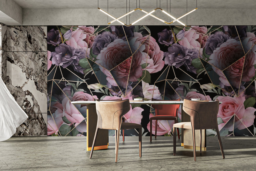 Chic Pink Polygonal Floral Wallpaper Murals - Modern Decor