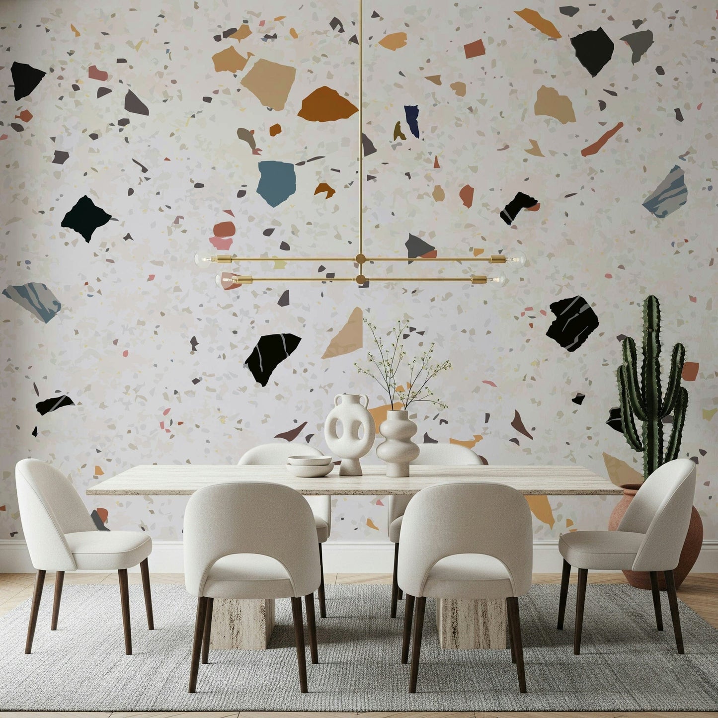 Speckled terrazzo texture wallpaper, bright contemporary finish.