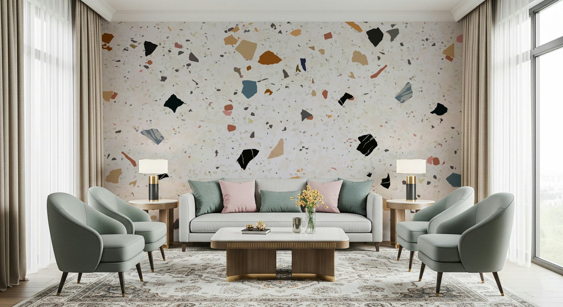 Chic Marble aggregate pattern mural, artistic home décor accent.