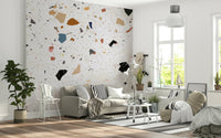 Terrazzo Chic Marble surface mural, elegant chip composition.