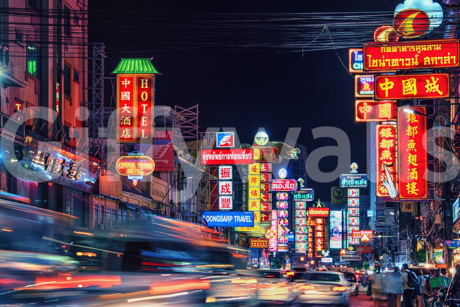 Chinatown Dreams peel and stick wallpaper electric city vibes.