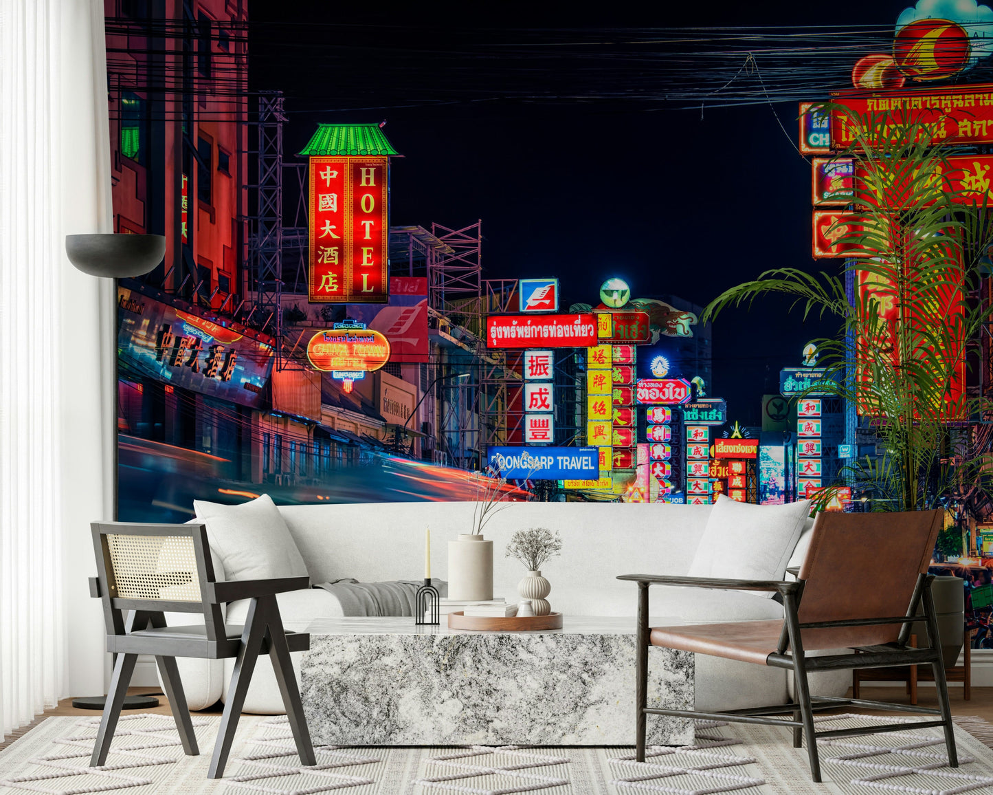 Cultural heritage neon glow Chinatown Dreams wallpaper mural.