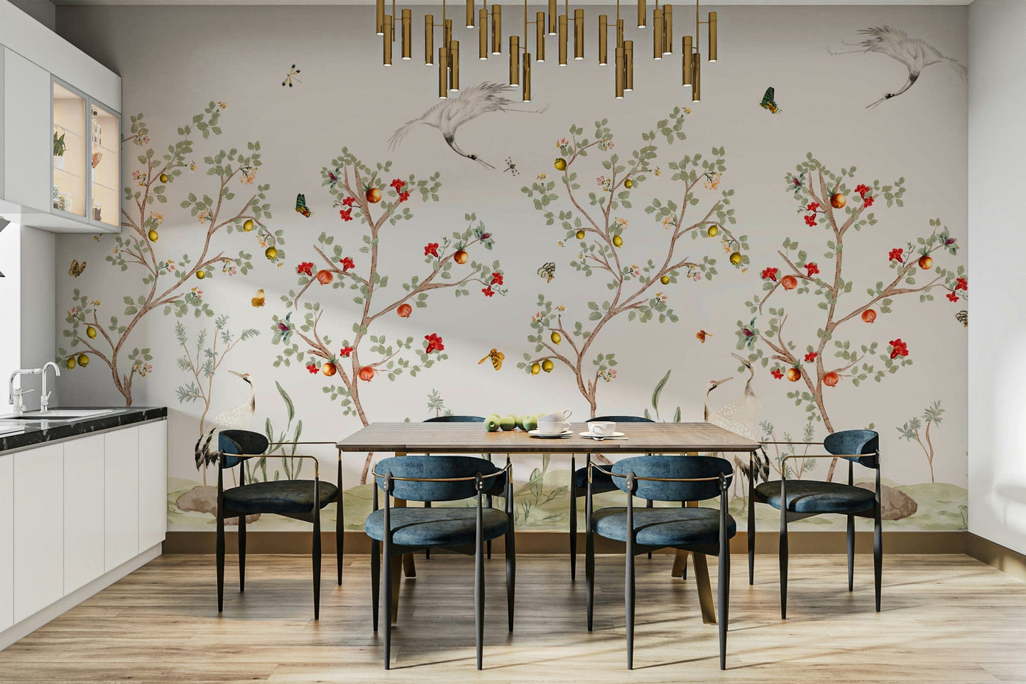 Chinoiserie Cranes artistic wall mural