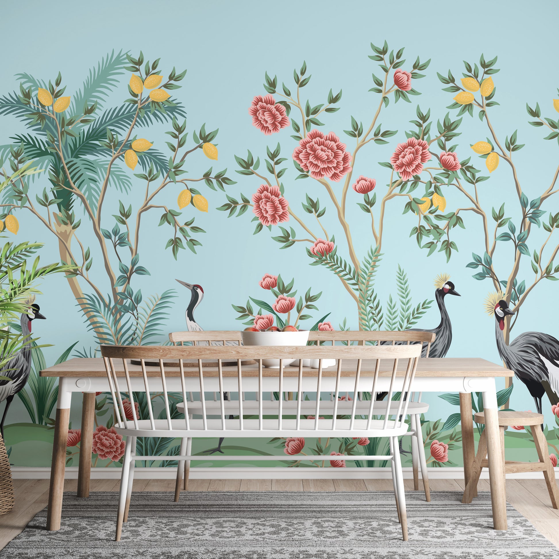 Chinoiserie Floral Palm Tree Wallpaper - Giffywalls