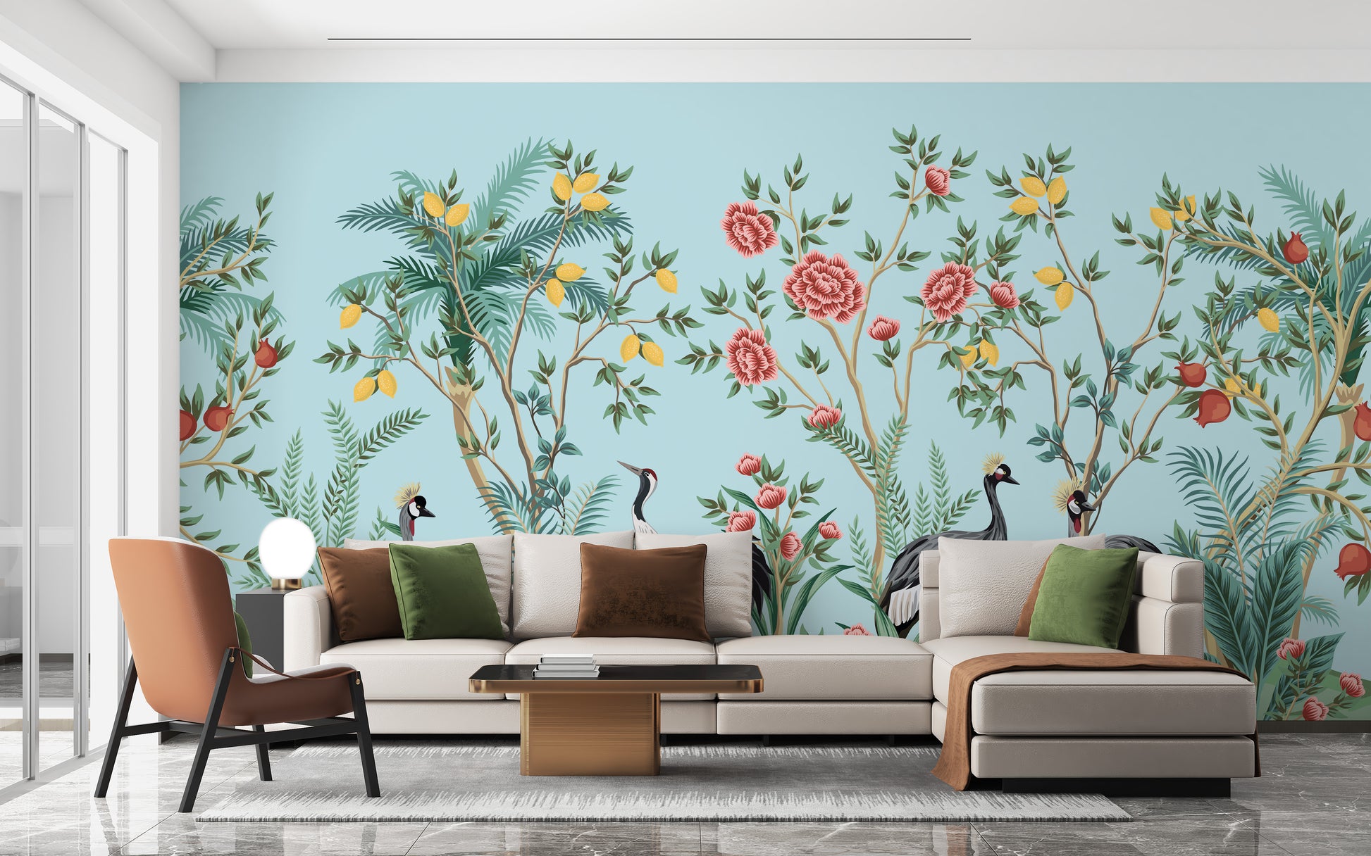 Chinoiserie garden-inspired wallpaper
