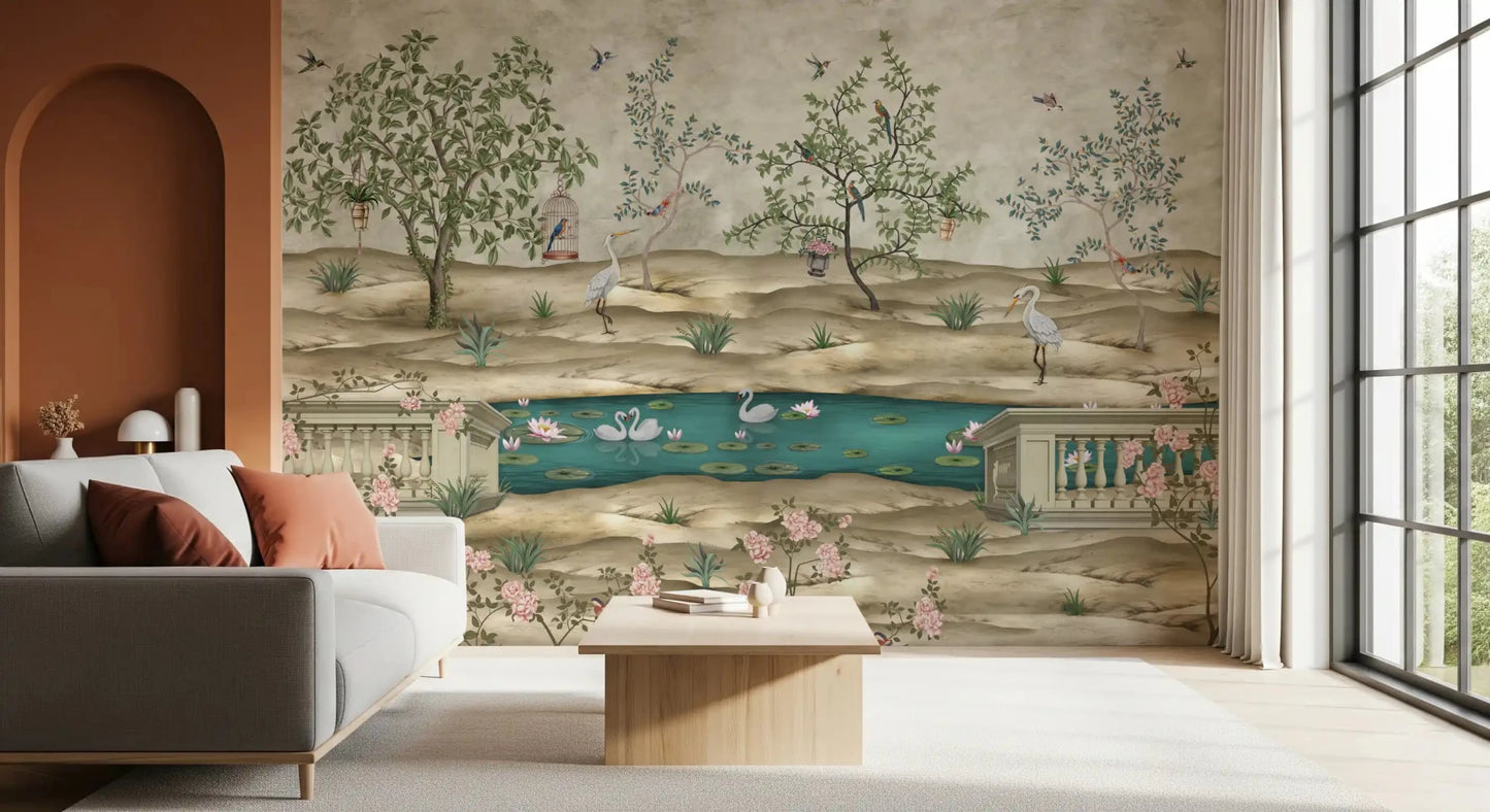 Chinoiserie Garden & Swan Pond Wall Mural