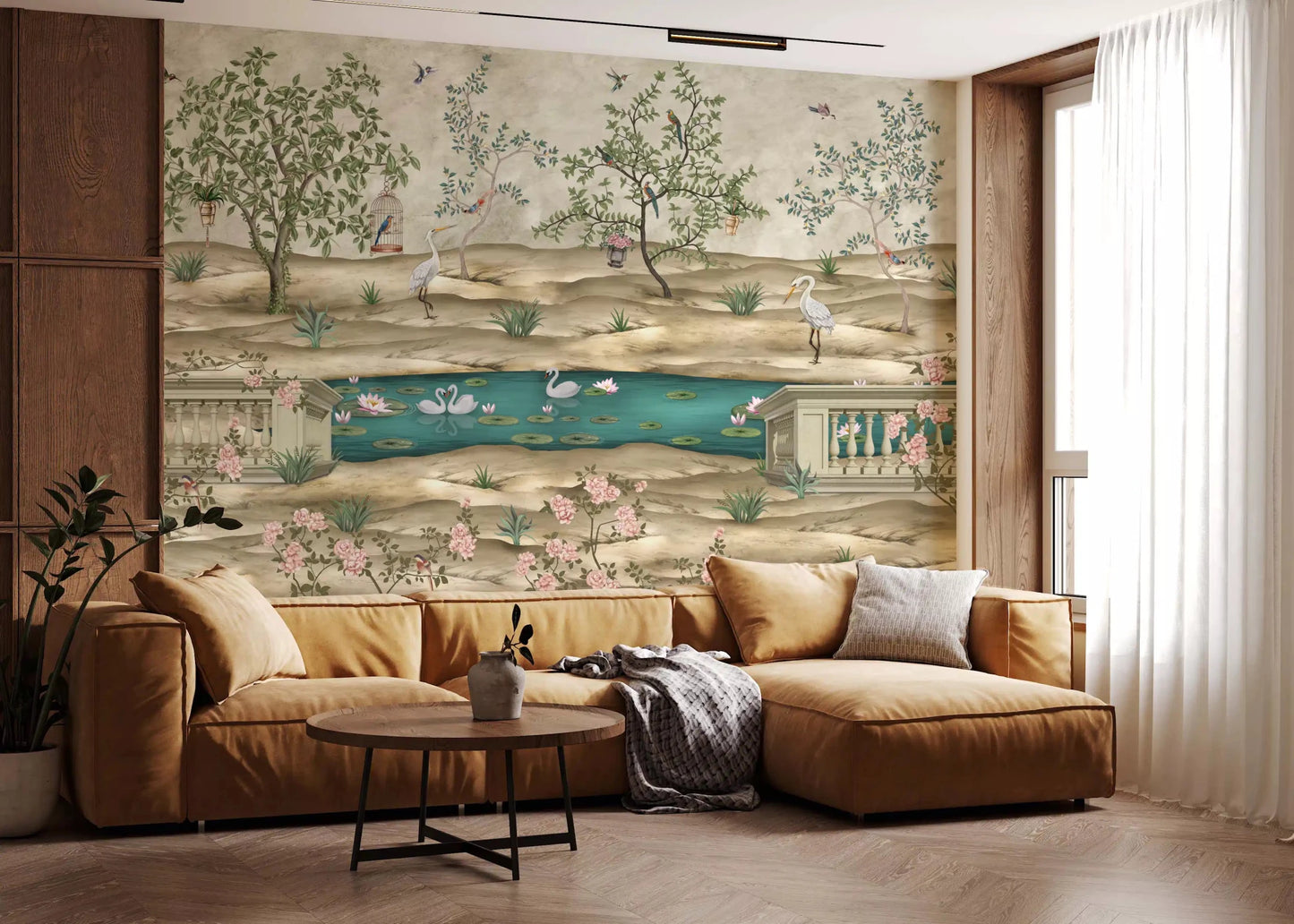 Chinoiserie Garden & Swan Pond Wall Mural