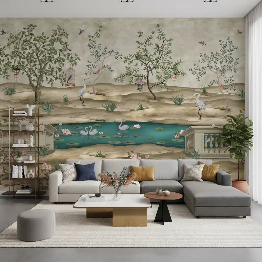 Chinoiserie Garden & Swan Pond Wall Mural