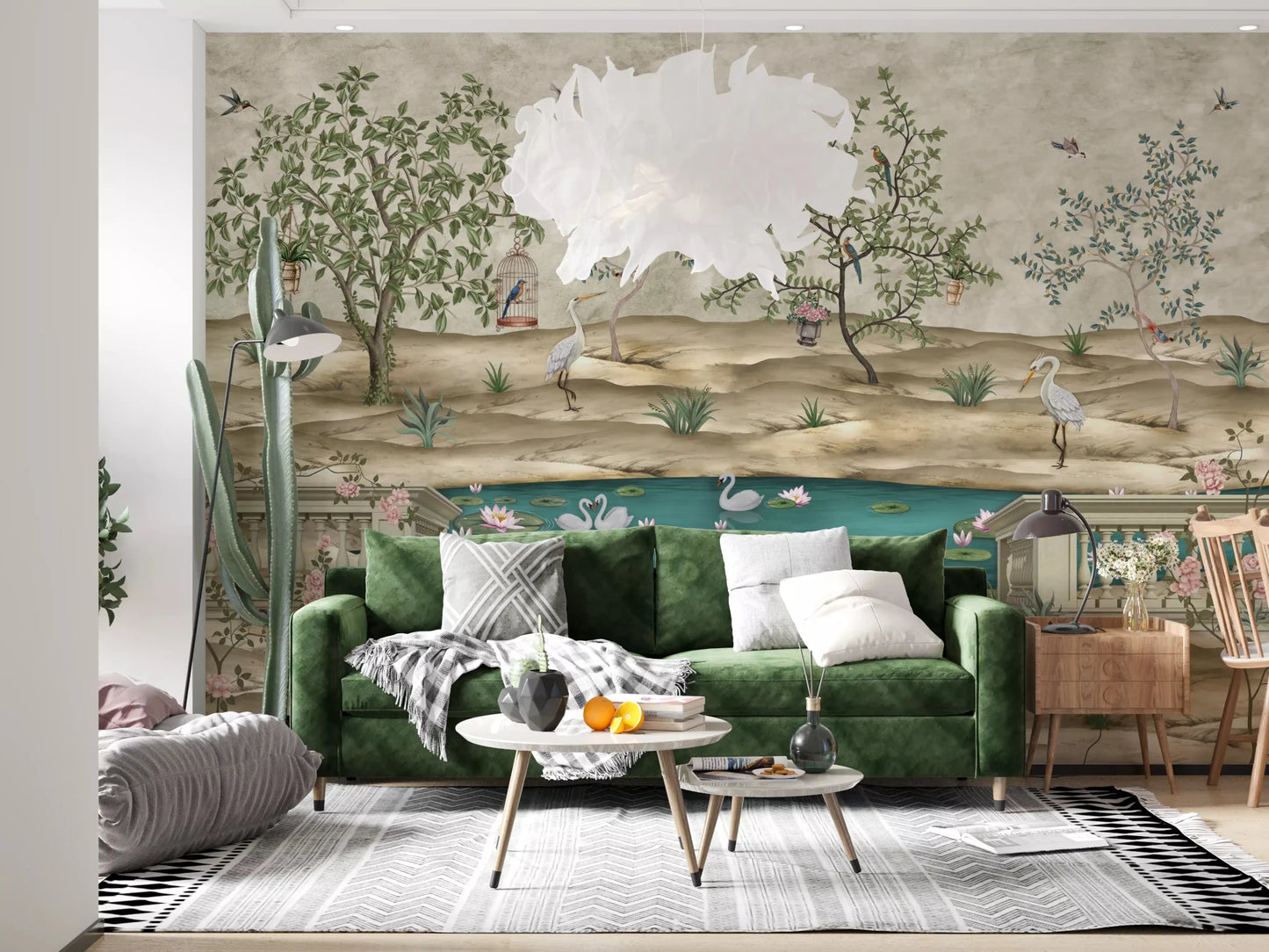 Chinoiserie Garden & Swan Pond Wall Mural
