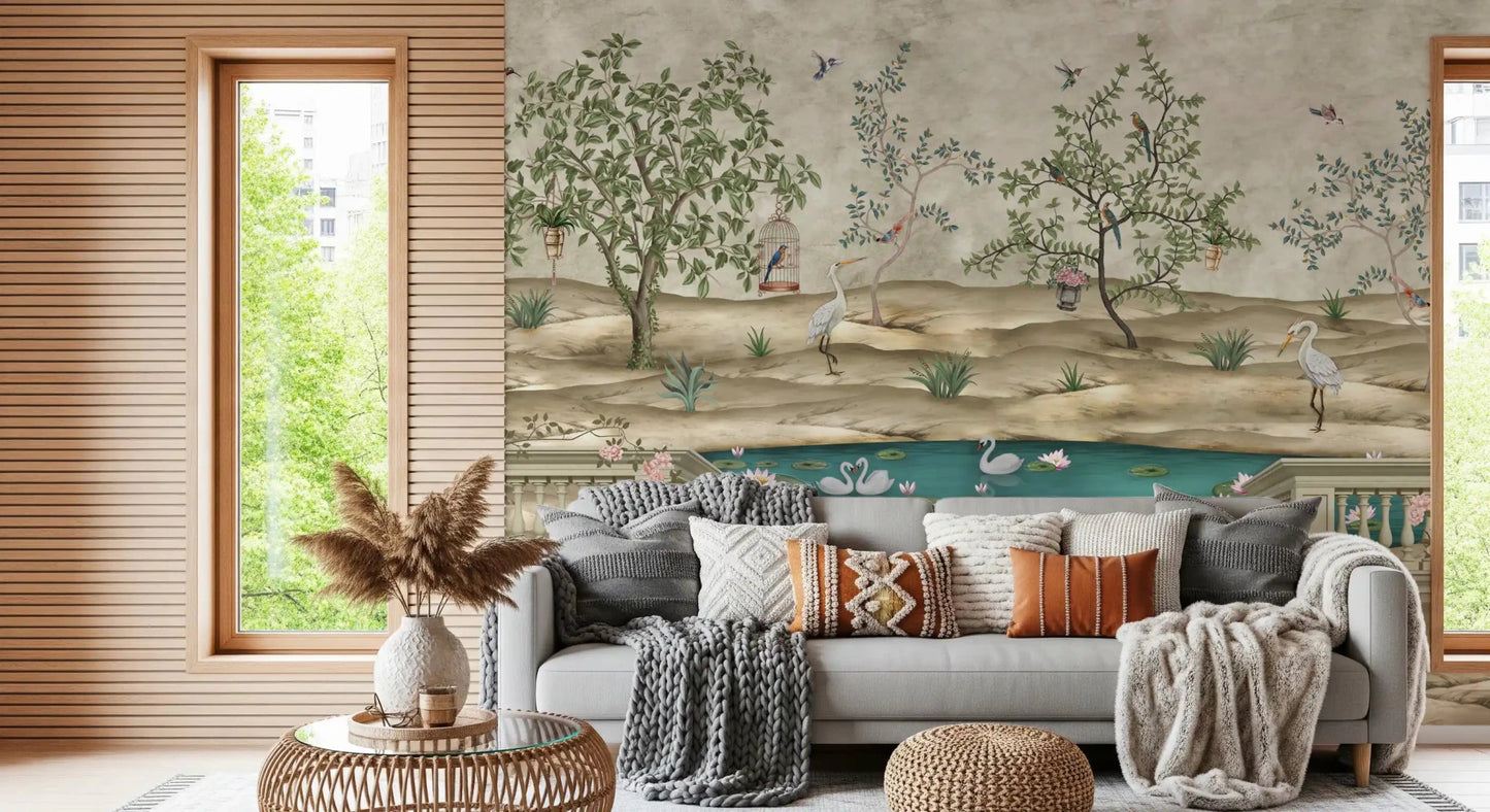 Chinoiserie Garden & Swan Pond Wall Mural