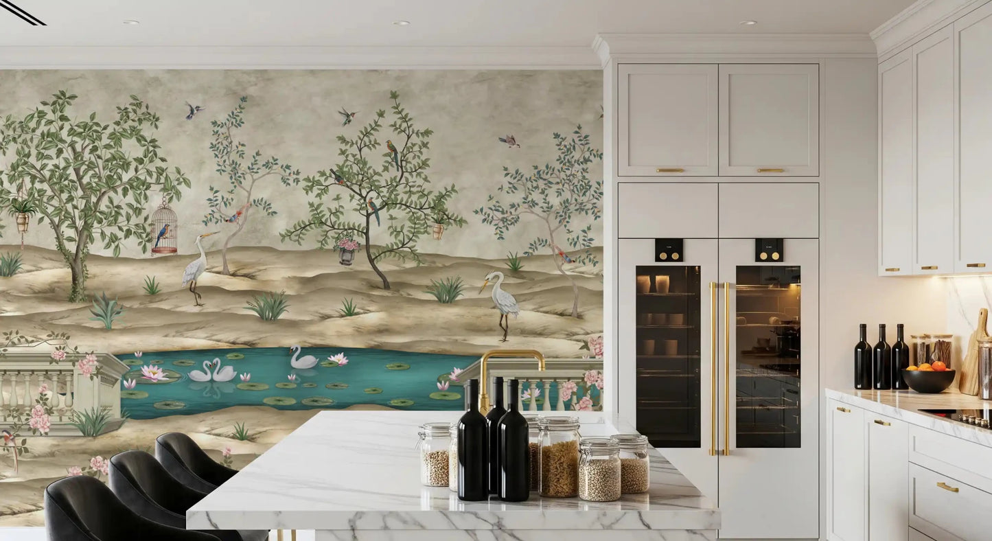 Chinoiserie Garden & Swan Pond Wall Mural