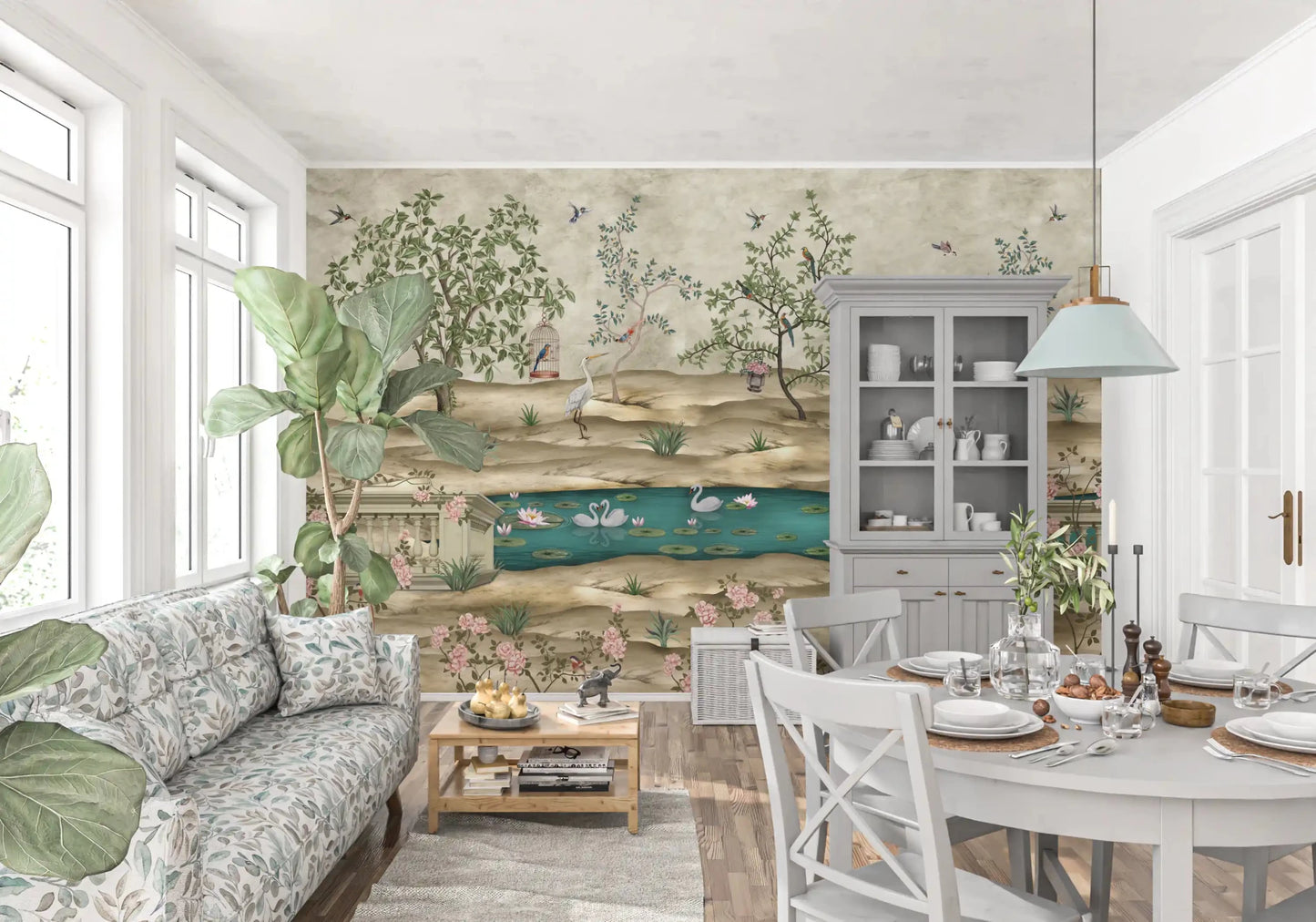 Chinoiserie Garden & Swan Pond Wall Mural