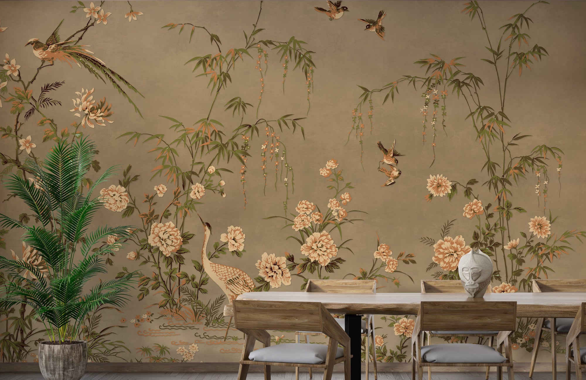 Japanese Birds & Trees Chinoeserie Wallpaper