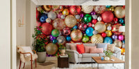 Holiday decoration mural with ornaments

