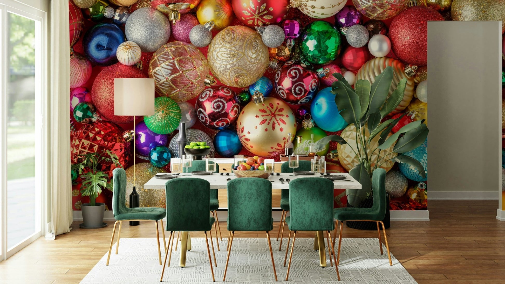 Multicolor baubles festive wall mural


