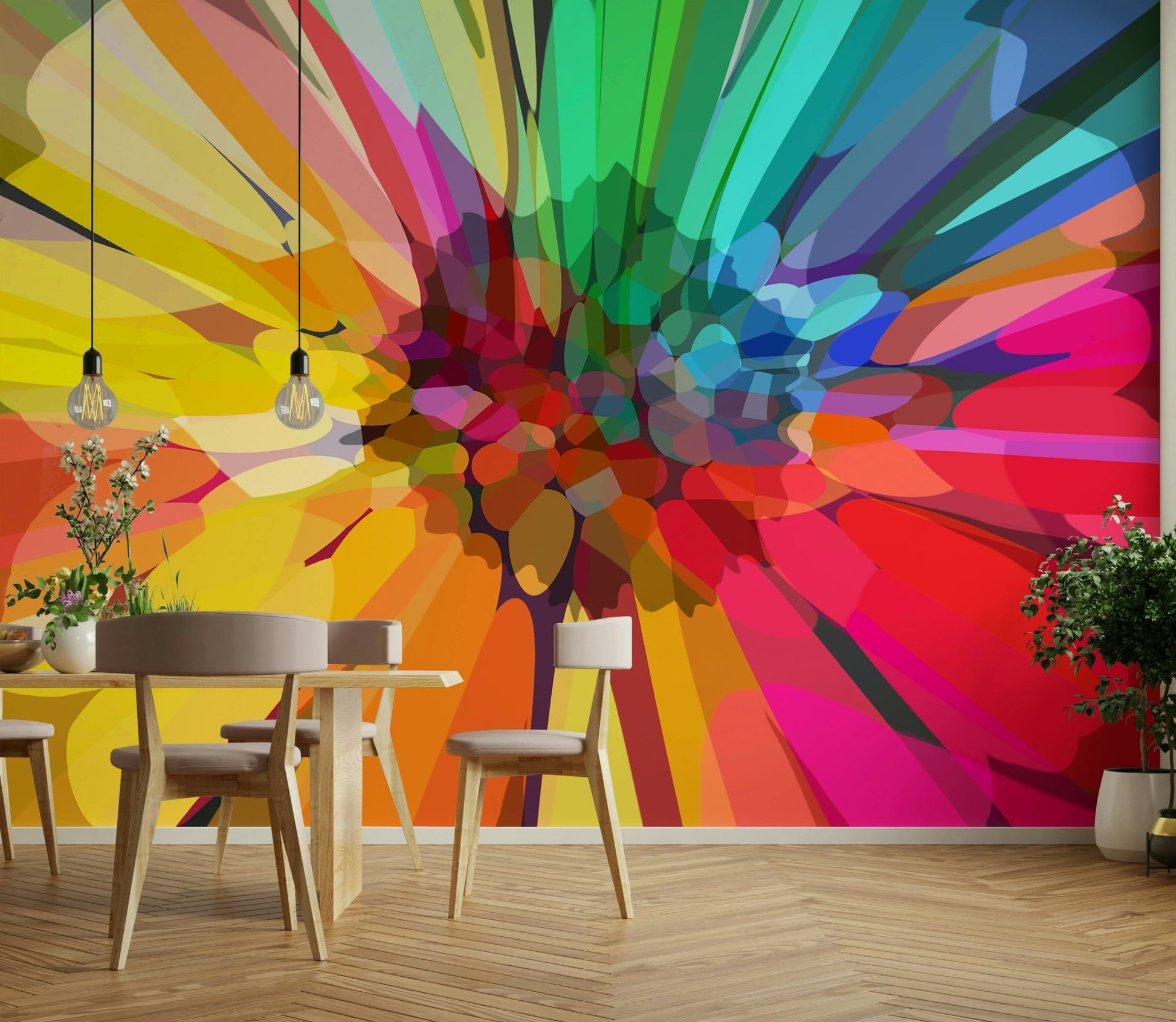 Statement wall art with saturated chromatic tones

