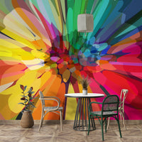 Energetic wall design featuring layered hues

