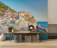 Ocean view Cinque Terre Coast village wallpaper for walls beautiful summer.