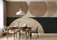 A peaceful geometric abstract mural on decorative wallpaper.

