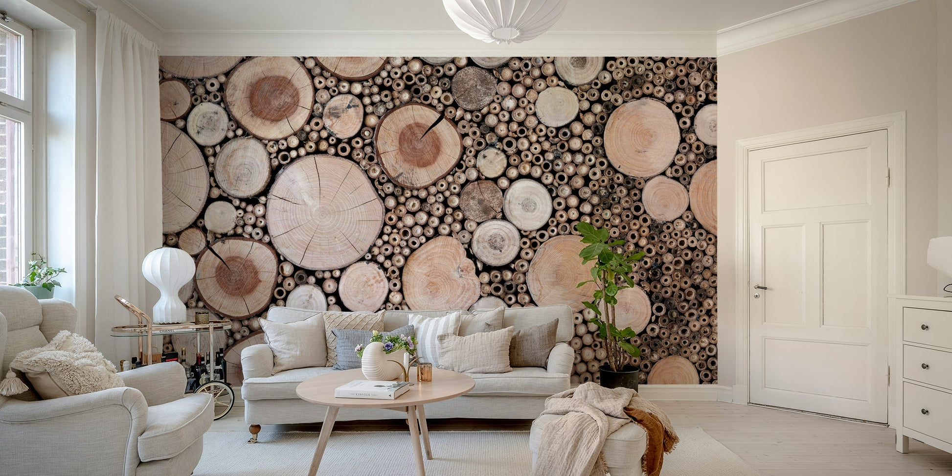 Brown circular wood mural

