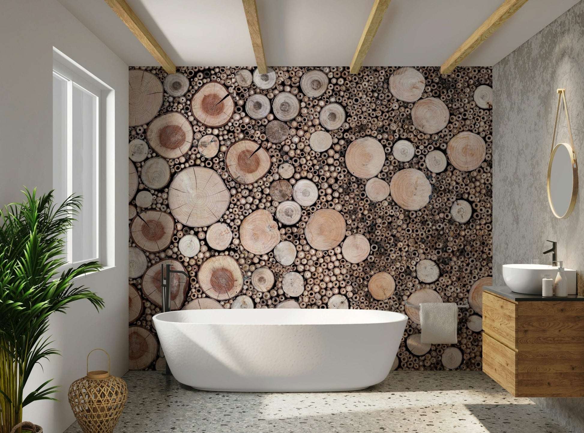 Forest log wall mural

