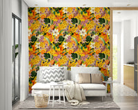 Bright floral wallpaper with zesty citrus blossoms for an energetic vibe

