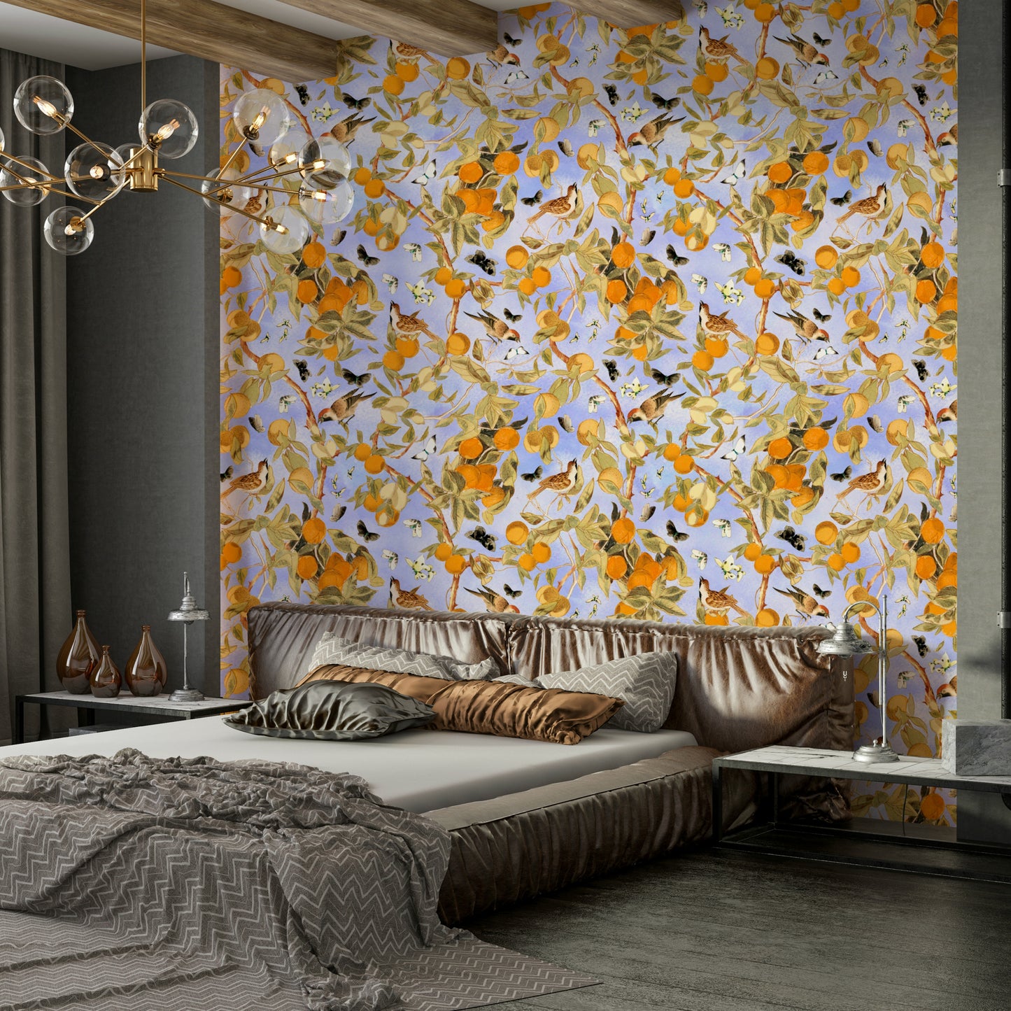 Citrus Serenade Wallpaper with watercolor lemons and oranges.

