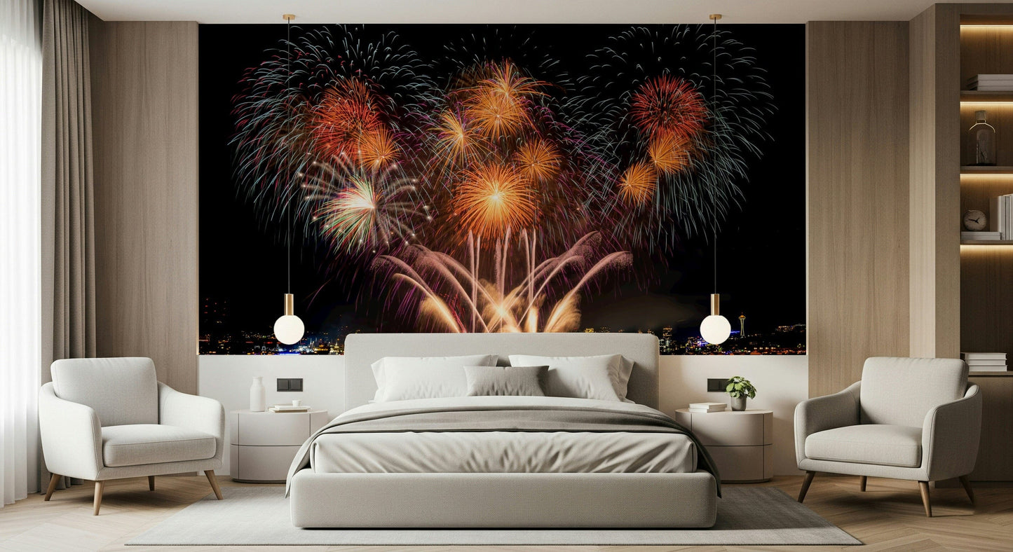 Wallpaper depicting city streets and buildings sparkling under night lights.