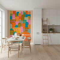 Quiet rhythmic aesthetic of City Lights Bright Geometric Wallpaper mural art.
