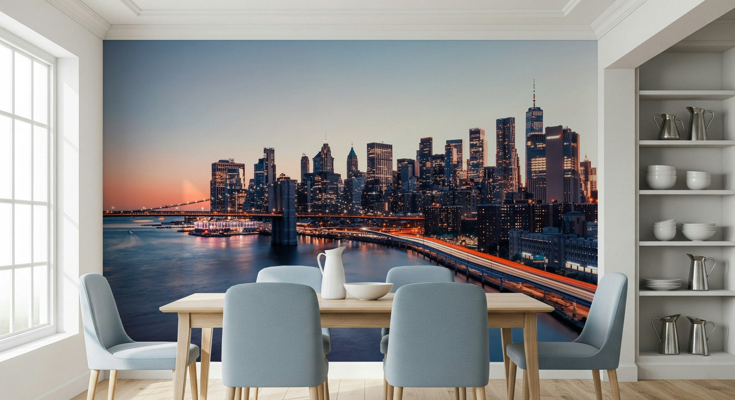 Majestic architectural City Lights Dusk wallpaper mural